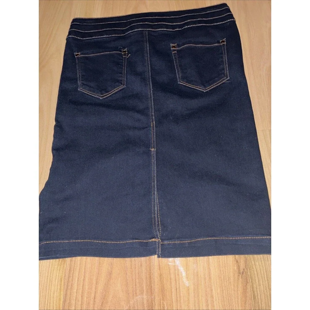 D. Jeans Size 12 Blue Jean Pencil Skirt Straight Midi Dark Wash Stretch 5 Pocket - Picture 7 of 8